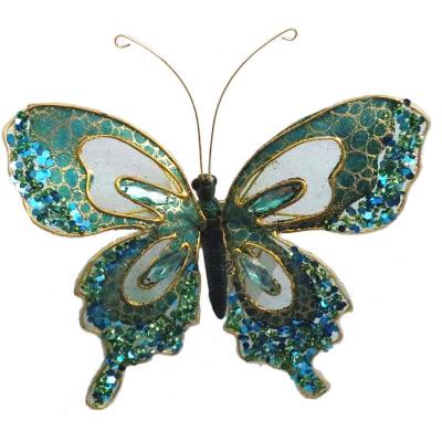 China Decoration Turquoise Beaded Butterfly With Clip Decorative Christmas Butterfly Butterfly For Wedding for sale