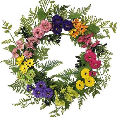 China Nice Mixed Wild Flower Wreath Decorative Artificial Spring Flower Wreath For Door Decoration for sale