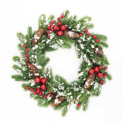 China Artificial Christmas Decoration Pine Cone Christmas Wreath With Pine Needle Berry Custom Made Garland for sale