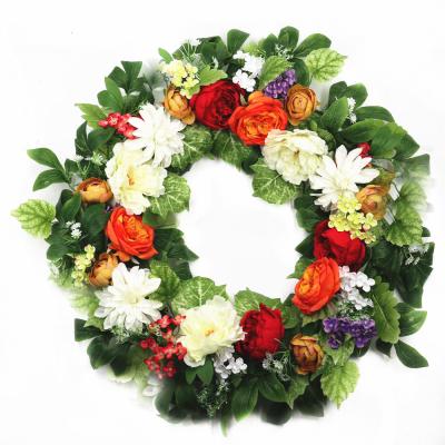 China High Quality Large 26 Inch Size Spring Artificial Flower Wreath Garlands For Front Entrance Flower Wreath for sale