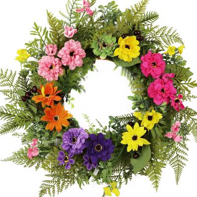 China EVA High Quality Handmade Door Decoration 20 Inch Height Spring Artificial Flower Wreath Braids Flower Garland for sale