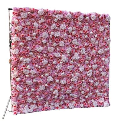 China Beautiful Colorful High Quality Flower Wall High Quality Pink Silk Rose Hydrangea Backdrop Panel Wedding Decoration Artificial Flower Wall for sale