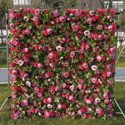 China Beautiful Flower Wall Factory Direct Selling Flower Fabric Wedding Wall Silk Pink Wall Colorful High Quality Backdrop Decoration for sale