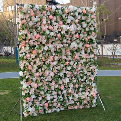 China Beautiful High Quality Colorful Flower Wall Decorative 3d Rose Flower Colorful Pink Wall, Wedding Artificial Silk Flower Wall Panel Backdrop for sale