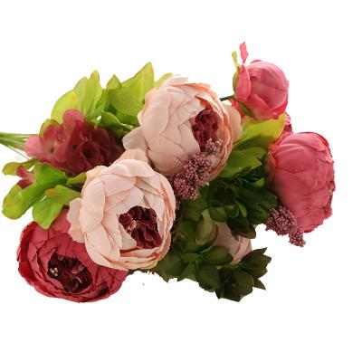 China Minimalist simulated European style peony bouquet style bud core peony decoration 13 peony household flower art for sale