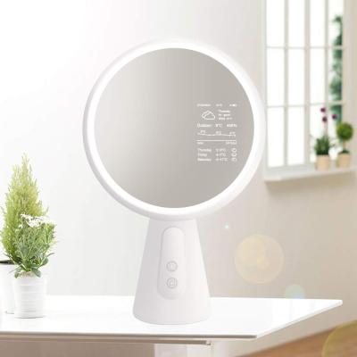 China Internet Digital Lighted Desktop Makeup Led Mirror With Push Tips Customized for sale