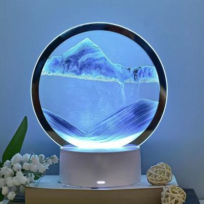 China Modern Sand Moving Box 3D Lamp Night Glass Art Light-emitting Diode Lamp Table Hourglass Bedroom Lamp for sale