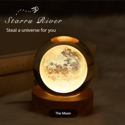 China Cosmic Simplicity 3D Art Crystal Ball Night Light LED Modern Moon Table Top Crystal Ball Glow Night Light for sale