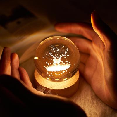 China Modern Custom Luminescent Star Night Light Simplicity Crystal Ball Planetary Satellite Projection Wooden Night Light Low Light Various Patterns for sale