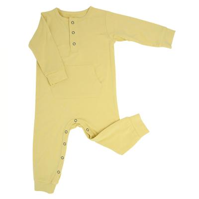 China Cozy Baby Clothes New Design Baby Romper Long Sleeve Crew Neck Bamboo Pocket Button Baby Jumpsuit Kids Clothing for sale