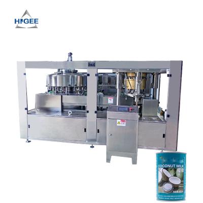 China Fully Automatic Fully Automatic Higee Tin Can Coconut Tea Liquid Beverage Filling And Sealing Machinery Processing Line for sale