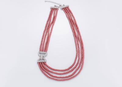 China Multi Strand Long Faux Pearl Necklace With Diamond ,  Dainty Red Beaded Choker Necklace for sale