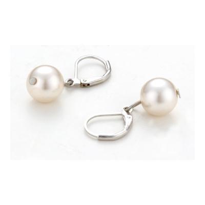 China Small Sliver Leverback Stud Costume Pearl Earrings With Hook Round Shape for sale