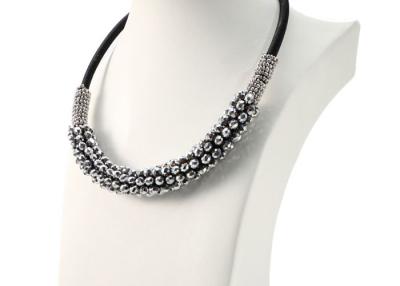 China Black Leather Choker Costume Jewelry Necklaces , Twisted Crystal Bead Necklace Jewelry for sale