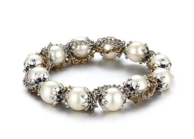 China Custom Latest Fashion Jewellery Designs Silver Chain Pearl Bangle Bracelet for sale