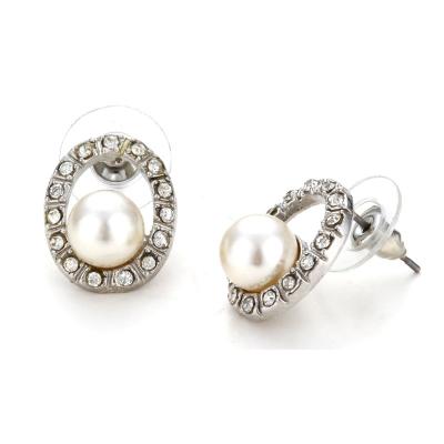 China Oval Shaped Trendy Costume Pearl Earrings , Diamond And Pearl Stud Earrings for sale