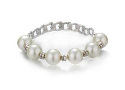 China Handmade Costume Pearl Diamond Tennis Bracelet With Silver Flat Chain Six Pearl for sale