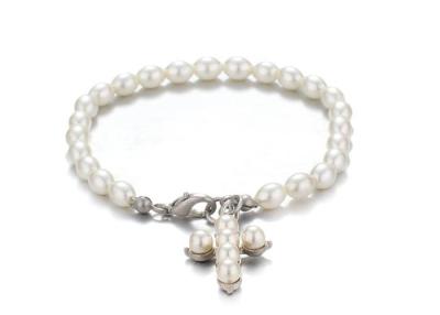 China White Cross Pendant Costume Rice Pearl Pearl Bracelets , Women's Bangle Bracelets for sale