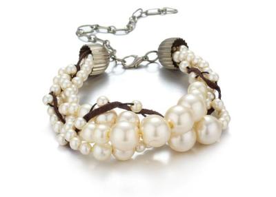 China White Bead Costume Pearl Bangle Bracelets , Beaded Leather Wrap Bracelet for sale