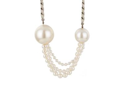 China Three Strand Costume Pearl Necklace With Chain For Wedding Bridesmaids for sale