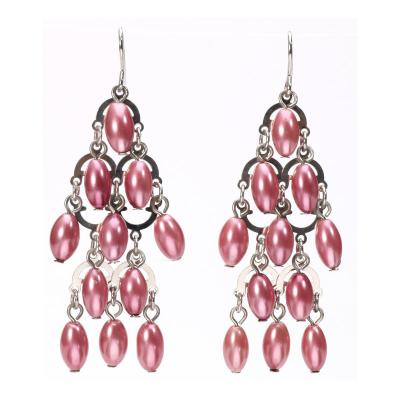 China Pink Color Latest Fashion Artificial Jewellery Chandelier Costume Pearl Earrings For Ladies for sale