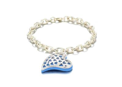 China Silver Charm Chain Costume Jewelry Bangle Bracelets With Blue Color Heart Pendant for sale