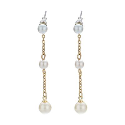 China Engagement Costume Simulated Pearl Earrings With 3 Pearl Linear Drop Design for sale