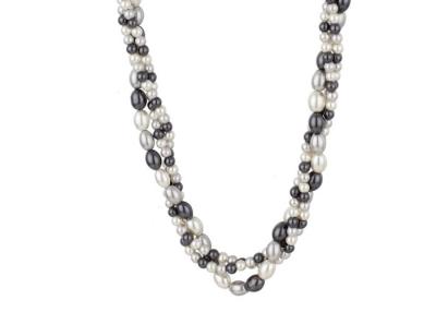 China Black And White Faux Rice Shaped Pearls Necklace , Multi Strand Pearl Cluster Necklace  for sale