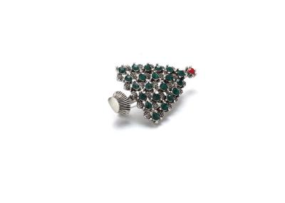 China Large Christmas Tree Costume Jewelry Brooches And Pins With Green Color Diamond for sale