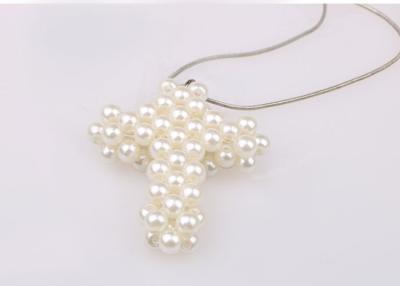 China White Cross Cluster Costume Pearl Necklace With Silver Chain Vintage 20 Inch for sale