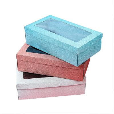 China Luxury Handmade Rectangle Paper Box Skin Care Set Cardboard Packaging Box With Clear Window for sale