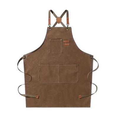 China Mats Thick Canvas Chef Cooking Apron for Men's Cross Scullery Cooking Aprons with Oil Tin Cloth Waxed Canvas Pockets Workshop Apron for sale