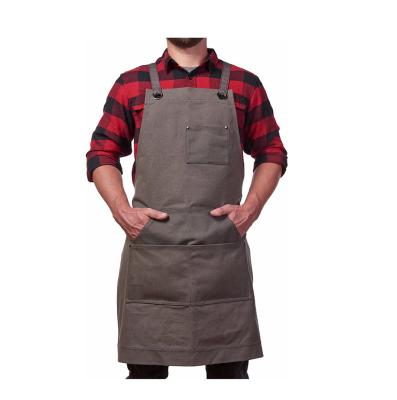 China Mats Woodworking Shop Baking Aprons for Men and Women 16 oz Durable Waxed Canvas Work Apron with Pockets Cross-Back Ties Adjustable Apron for sale