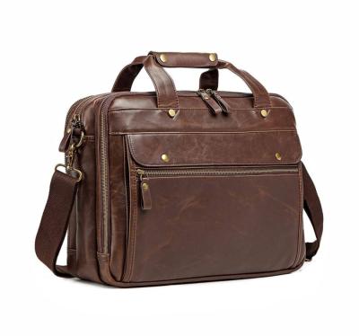 China 15.6 Inch Retro Business Laptop Leather Waterproof Travel Large Laptop Bag Men Computer Bag Briefcase Packaging Messenger Bag for sale