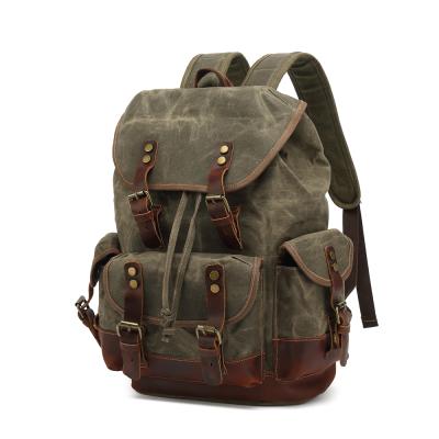 China Vintage Travel Men's Canvas Rucksack Travel School Shoulder Bag Waxed Leather Backpack Anti-theft for sale