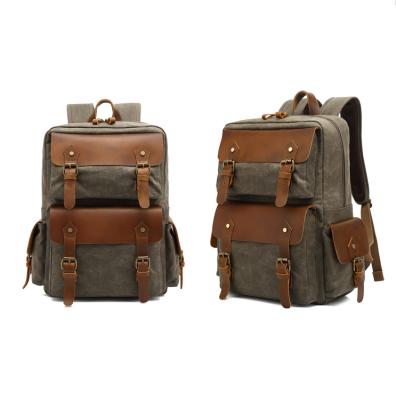 China Anti Theft Traveling Bags Canvas Rucksack Vintage Men's Bag Canvas Backpack Anti Theft Leather Outdoor Travel Bags for sale