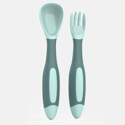 China BPA Free Wholesale Baby Spoon Training Fork Toddler Silicone Folding Portable Spoon and Fork Set for sale