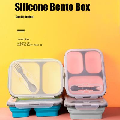 China Viable Collapsible Bento Lunch Box for Adults&Kids with Fork and Lid BPA Free, Collapsible and Leakproof Space Saving Food Storage Containers for sale