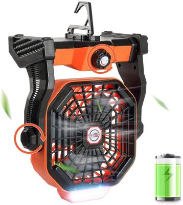 China 12 Inch DC Rechargeable Battery Operated Floor Camping Table Fan, 6 in 1 Portable Outdoor Led Camping Lantern with Fan for sale