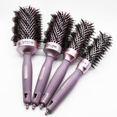 China High Temperature Resistant Aluminum Ceramic Ionic Round Hair Brush Round Hair Brush With Boar Bristle for sale