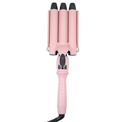 China New LCD Large Wave Home Ceramic Ionic Hair Curler Home Use Travel Promotion Salon Triple Barrel Hair Hesitate Hair Curler for sale