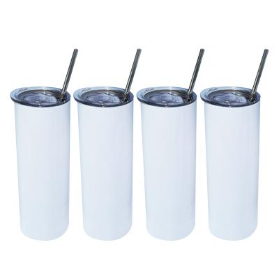 China Sustainable Free Shipping USA Warehouse 20 oz White Straight Skinny Blanks Heat Press Sublimation Tumblers 20oz With Straw for sale