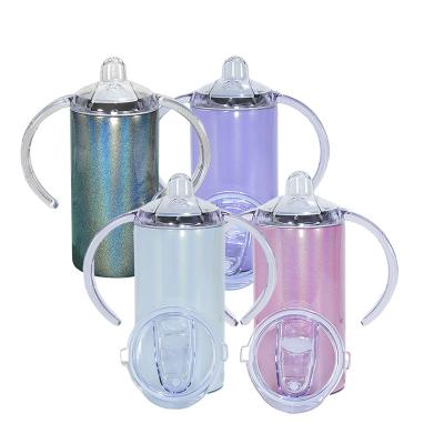 China 12oz Viable Stainless Steel AGH Kids Straight Baby Masks Sublimation Glitter Cup Sippy Tumbler With Double Lids And Handle for sale