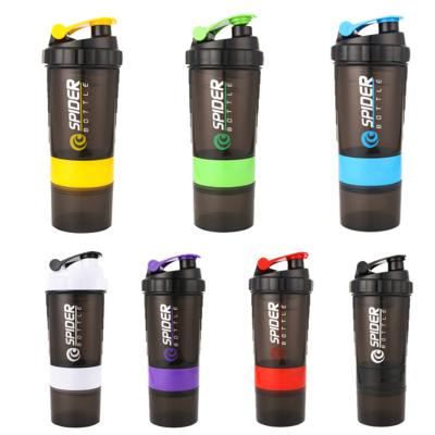 China Custom Logo Viable BPA Free 500ml Three Layers Sports Plastic Water Bottle Bottle Shaker Protein Fitness Gym With Ticking Mark for sale