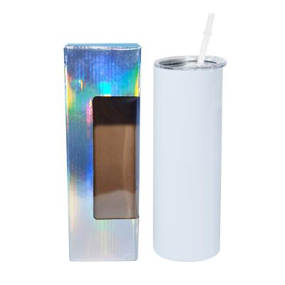 China 20oz 30oz Sublimation Tumbler Silver Laser Holographic Viable Straight Box Packaging With Window for sale