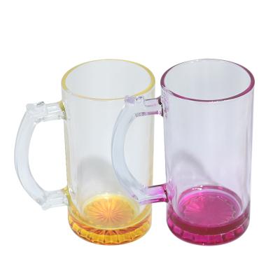 China Viable Top Selling Products 2021 16oz Sublimation Colored Bottom Blanks Beer White Clear Glass Coffee Mugs With Handle for sale