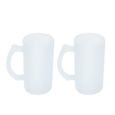 China Viable Wholesale Facebook 16oz Sublimation Blanks Frosted Clear Shade Sublimation Beer Drinking Glass Mugs With Handle for sale