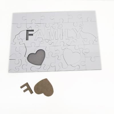 China Eco-friendly Material Rectangle Heart Shape Wooden Puzzle Family Alphabet MDF Sublimation Blanks Other Educational Toys Jigsaw Puzzle For Gift for sale