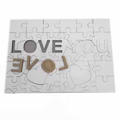 China Eco-friendly Material Rectangle Wooden MDF Educational Toys LOVE Shaped Sublimation Blanks Jigsaw Puzzle For Kids for sale