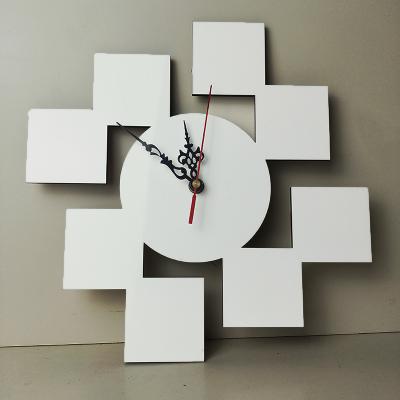 China Antique Style 14 Inch Square Creative Design MDF Wooden Board Sublimation Blank White Wall Clock For Other Home Decor for sale